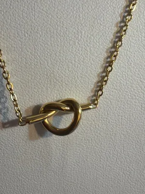 Gold Tone Knot Pendant Necklace Choker Stainless Steel Minimalist Adj 18.5" NWT thumbnail 2