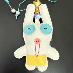 Adorable White Animal Plush Cushion Beaded FOB Bag Charm thumbnail 3