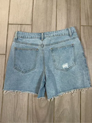 Edikted Light Blue High-Rise Frayed Hem Jean Shorts thumbnail 5