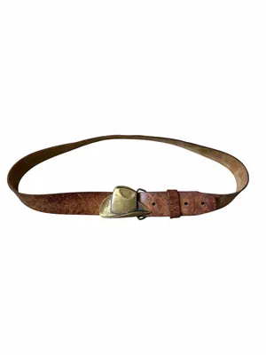 Vintage 70s leather brass buckle belt medium thumbnail 2