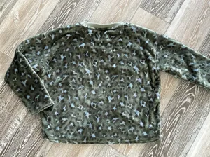 Aerie Sz S So Cozy Warm Fleece Pullover Sweatshirt Green & Blue Leopard Print thumbnail 7