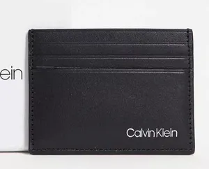 Calvin Klein NWT leather cardholder with gold logo in black thumbnail 1