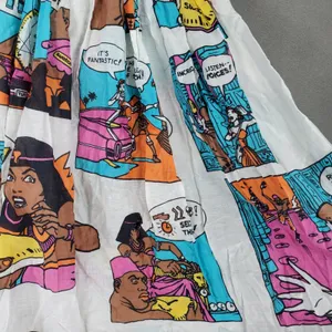 Switch Comic Book Print Maxi Skirt Women OS White Pop Art Smocked Cotton VTG thumbnail 4