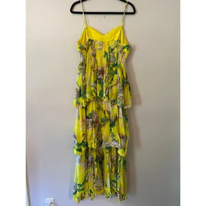 NWT Farm Rio Jellyfish Bouquet Yellow Sleeveless Tiered Maxi Dress Event Large thumbnail 8