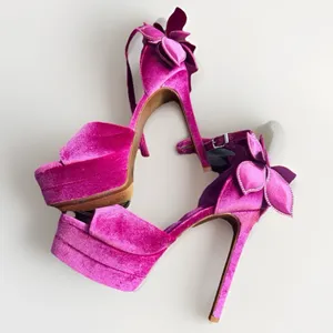 Gianni Bini Fuchsia Velvet Heels Rhinestone Flower Platform Sandals 7 New thumbnail 6