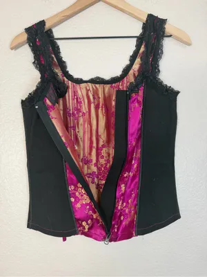 Tripp NYC Hot Topic Y2K Deadstock Brocade Magenta Corset Top NEW Medium thumbnail 10