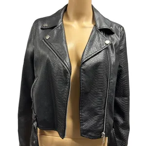 Copperose Crocodile Embossed Black Faux Leather Moto Zip Up Jacket Womens Medium thumbnail 1