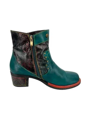 Boho Lagenlook Festival Teal Leather Ankle Boots Snake Print Stud Detail Size 42 thumbnail 2