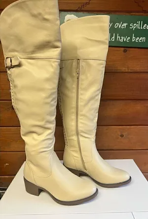 Shoe Dazzle Jelan Calf Boots * Beige * Sz 5.5 NWOT thumbnail 1