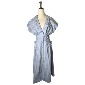 By Anthropologie Dress Women Small Blue White‎ Striped Pleated Midi Preppy Boho thumbnail 3