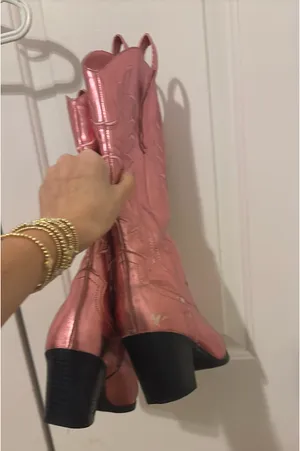 Altar'd State Pink shiny/sparkly cowgirl boots thumbnail 1