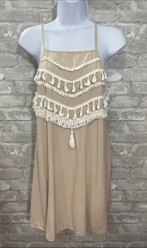 Girl & the Sun Tassel-Trim Mini Slip Dress in Cream thumbnail 1
