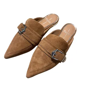 Linea Paolo Suede Mules Womens 6M Tan Pointed Toe Buckle Loafer‎ Slides Chic thumbnail 3
