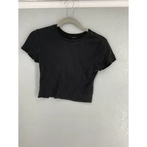 Forever 21 Womens Crop Top Ribbed Short Sleeve Crew Neck Black S thumbnail 2