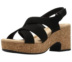 NWT Clarks Nerisa Grace Wedge Cork Sandal 26187243 Black Nubuck 8.5M thumbnail 1