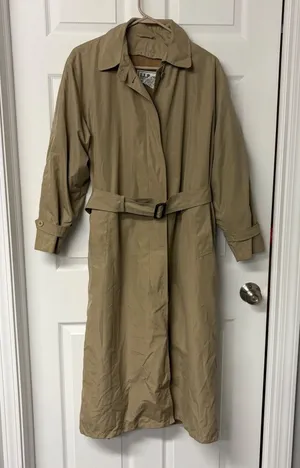 Vintage LL Bean Trench Coat Womens Medium Tan Khaki Belted Zip Out Liner USA thumbnail 1