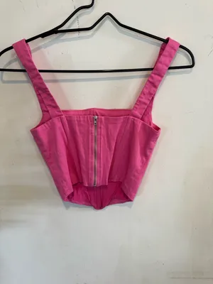 Peppermayo Hot Pink Square-Neck Corset Crop Top thumbnail 3