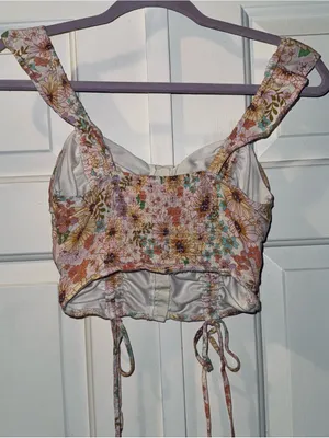 Meraki Floral Ruched Corset Style Pink Fall Crop Top Womens size XS - Small thumbnail 3