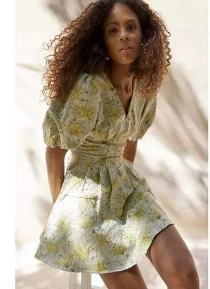 En Saison Floral Jacquard Mini Dress Puff Sleeve Party Cottagecore M thumbnail 1