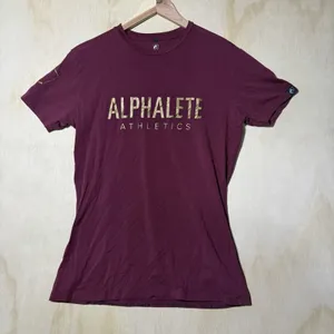 Alphalete Athletics Women's Large Burgundy Gold Logo Graphic Stretch Gym T Shirt thumbnail 1
