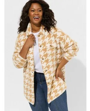 Torrid 3 houndstooth camel and ivory button up Sherpa jacket thumbnail 1