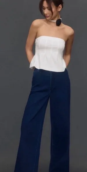 anthropologie white strapless peplum top thumbnail 1