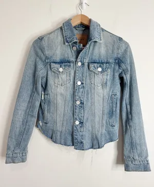 Blanknyc Denim Jacket Distressed Medium Wash Raw Frayed Hem Cropped Y2K size XS thumbnail 1