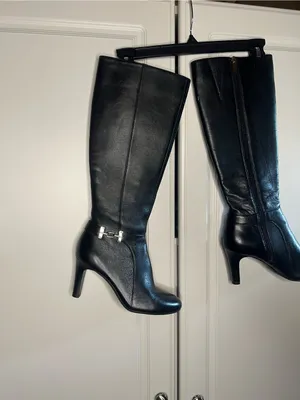Bandolino Black Leather Knee High Heeled Boots thumbnail 3