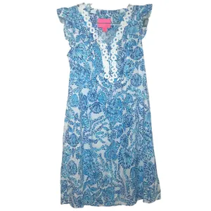 Lilly Pulitzer Womens XS Blue White Shell Print Lace Trim Dress preppy nautical thumbnail 2