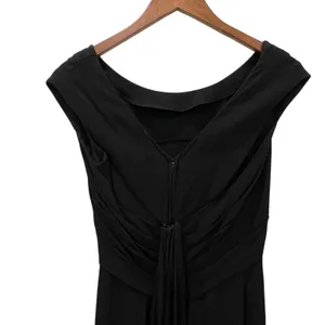 Vintage Kathleen Inc Dress Womens Size Medium Black Maxi Sheath Ruched Pleated thumbnail 8