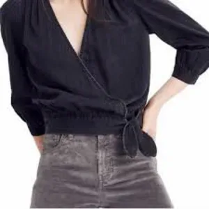 Madewell Wrap Top in Black Denim Size Small in Color Ashbury thumbnail 4