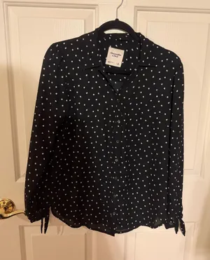 Abercrombie & Fitch Black Button-Down Polka Dot Shirt thumbnail 1