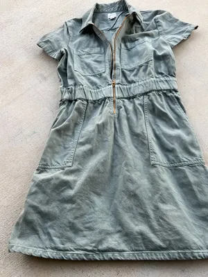 J.Crew Utility Shirt Dress‎ Size 8 Green Zip Front thumbnail 7