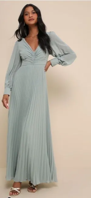 LULU's Chic Elegant Long Sleeve Romantic Flowy Bridesmaid Wedding Formal Maxi thumbnail 1