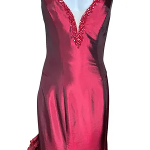 Tiffany Designs Burgundy Beaded Ruffle Mermaid Formal Gown Size 10 thumbnail 9