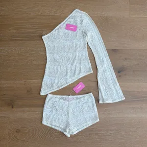 Edikted One Shoulder Top & Micro Shorts Set Yalena Size XS Cream thumbnail 5