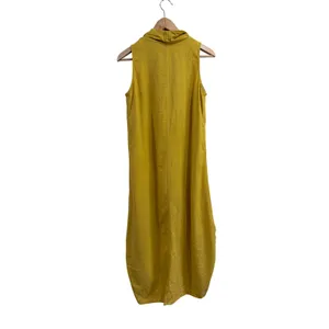 For Cynthia Mustard Yellow Linen Blend Cowl Neck Tulip Hem Midi Dress‎ Small thumbnail 4