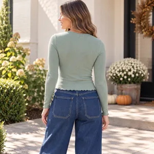 Universal Thread Sage Green Ribbed Lettuce Edge Button Front Cardigan Top XS thumbnail 2