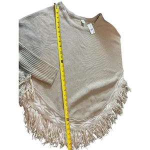 Cato Poncho Tan Knit Fringed Hem Pullover Sweater One Size NWT thumbnail 7