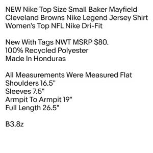 NEW Nike Top Size Small Baker Mayfield Cleveland Browns Nike Legend Jersey Shirt thumbnail 2