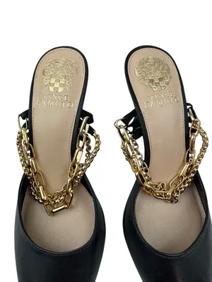 *Vince Camuto Ashna Heels Womens Size 7 Black Leather Gold Chain Slingback NWOB thumbnail 5