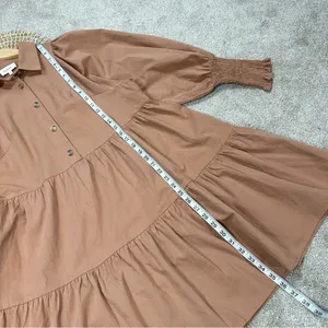 Bohme Makayla Mini Dress Smocked Balloon Sleeve Button Ruffle Tiered in Clay S thumbnail 16
