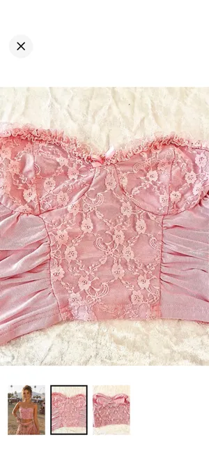 Pink Lace Bustier Crop Tube Top-Size Small thumbnail 2