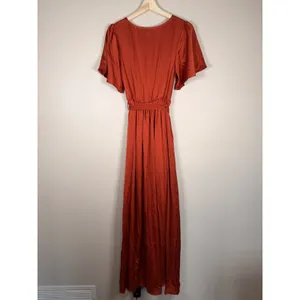 Baltic‎ Born Rust Orange Satin Maxi Wrap Dress Flutter Sleeve Tie Waist wedding thumbnail 6