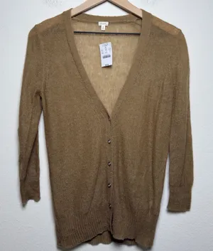 NEW J.‎ Crew Women Preppy Academia Wool Mohair Cardigan Sweater Brown Light thumbnail 1