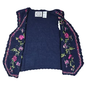 Erika‎ Vintage Navy Blue Embroidered Floral Ribbon Beaded Knit Vest Medium thumbnail 6