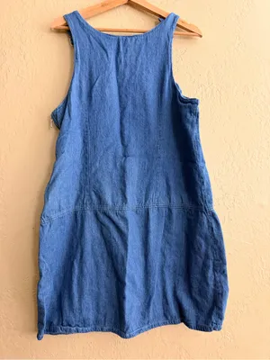 Denim Midi Pinafore Dress - Blue thumbnail 3