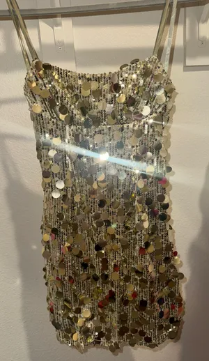 Cleo Mini Dress-Circle Sequin Mini Dress In Light Gold thumbnail 3