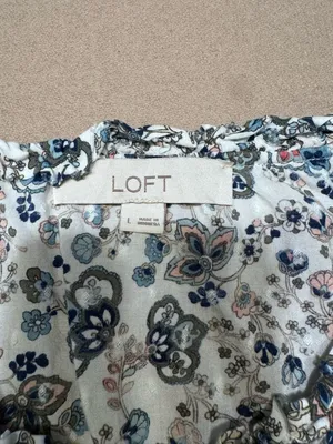LOFT Cream Floral Ruffle-Neck Long Sleeve Blouse with Blue and Pink Accents thumbnail 5
