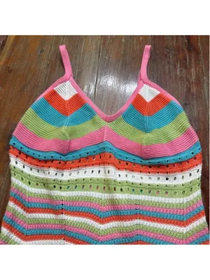 Crave Fame XL Rainbow Chevron Crochet Knit Mini Dress thumbnail 2